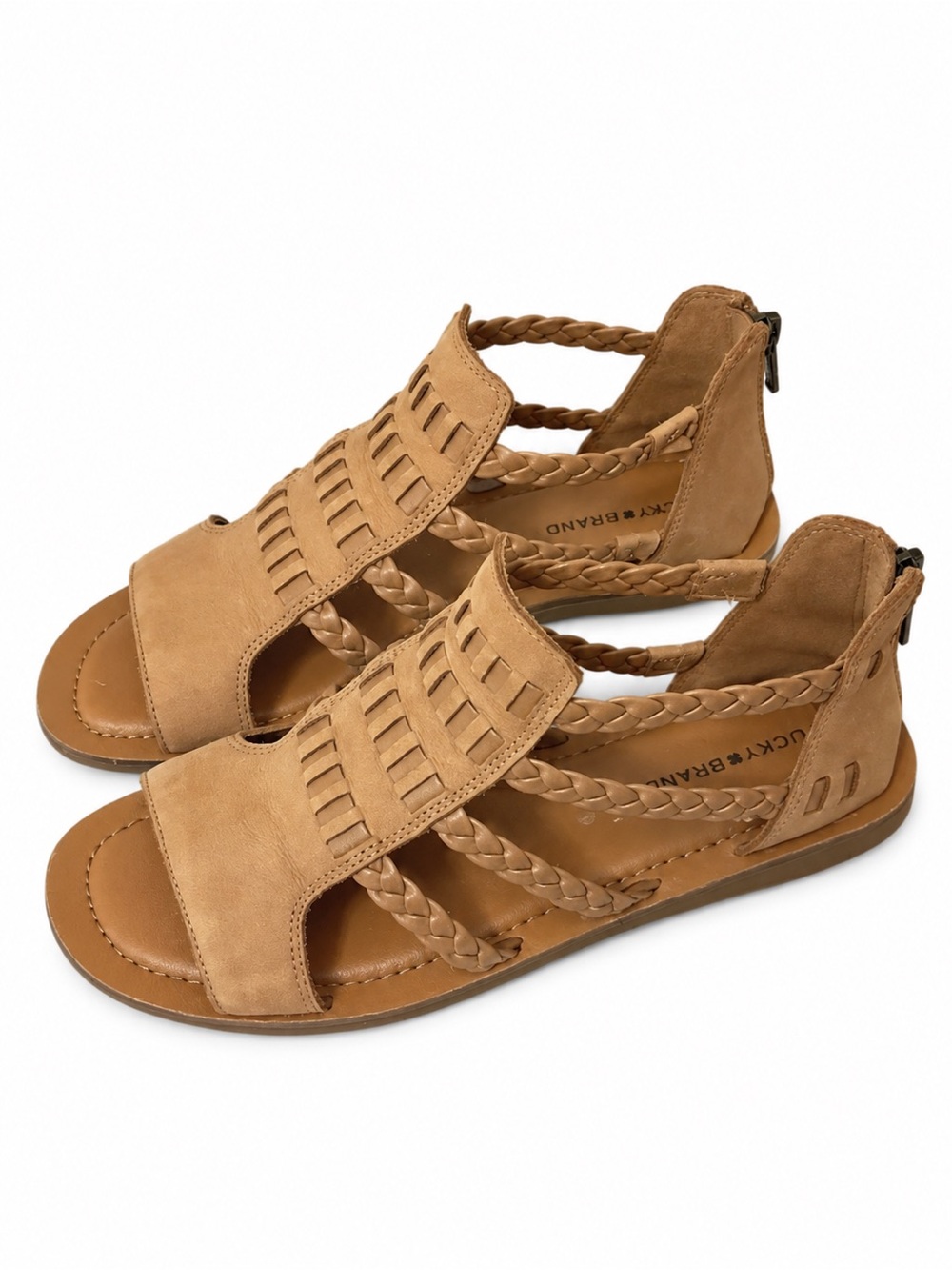 Lucky Brand Girls' Tan Braided Gladiator Sandals - Open Toe